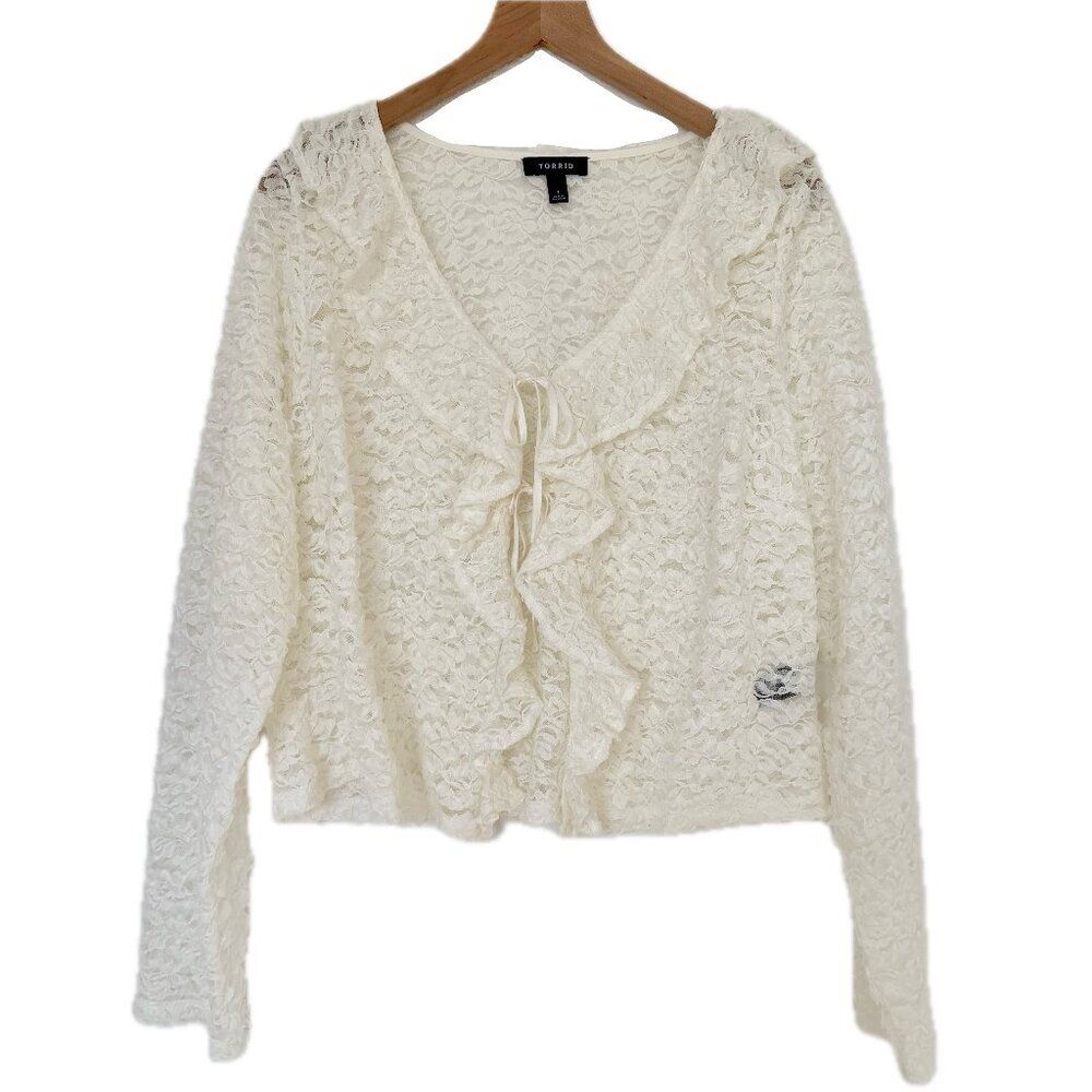 New Torrid Off White Sheer Lace Ruffle Blouse - Size 1X